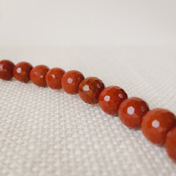 Red Jasper Gemstone Brick Red Disco Faceted Round Beaded Simple Collar Necklace - Picture 6 of 11